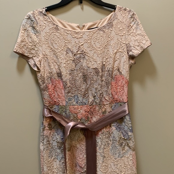 BHLDN Adrianna Papell Blush Floral Matelasse Colum Gown | Wedding Dress - Picture 11 of 14